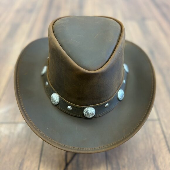 Original leather hat with studs and buffalo coins on the band. Western Cowboy - Picture 3 of 9